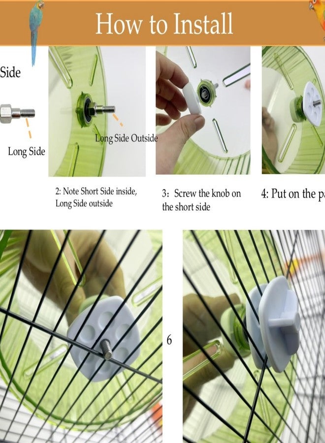 Odebyata Birds Running Wheel Exercise Toys, Parrot Hamster Exercise Wheel Toy, Quiet Running Wheel for Parrots Bird Parakeets Hamster Guinea Pig Budgie Lovebird and More (Green) - Image 3